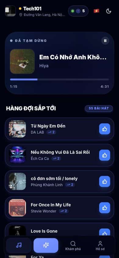 Màn hình hàng đợi khách thực tế của Loudio tại Tech101